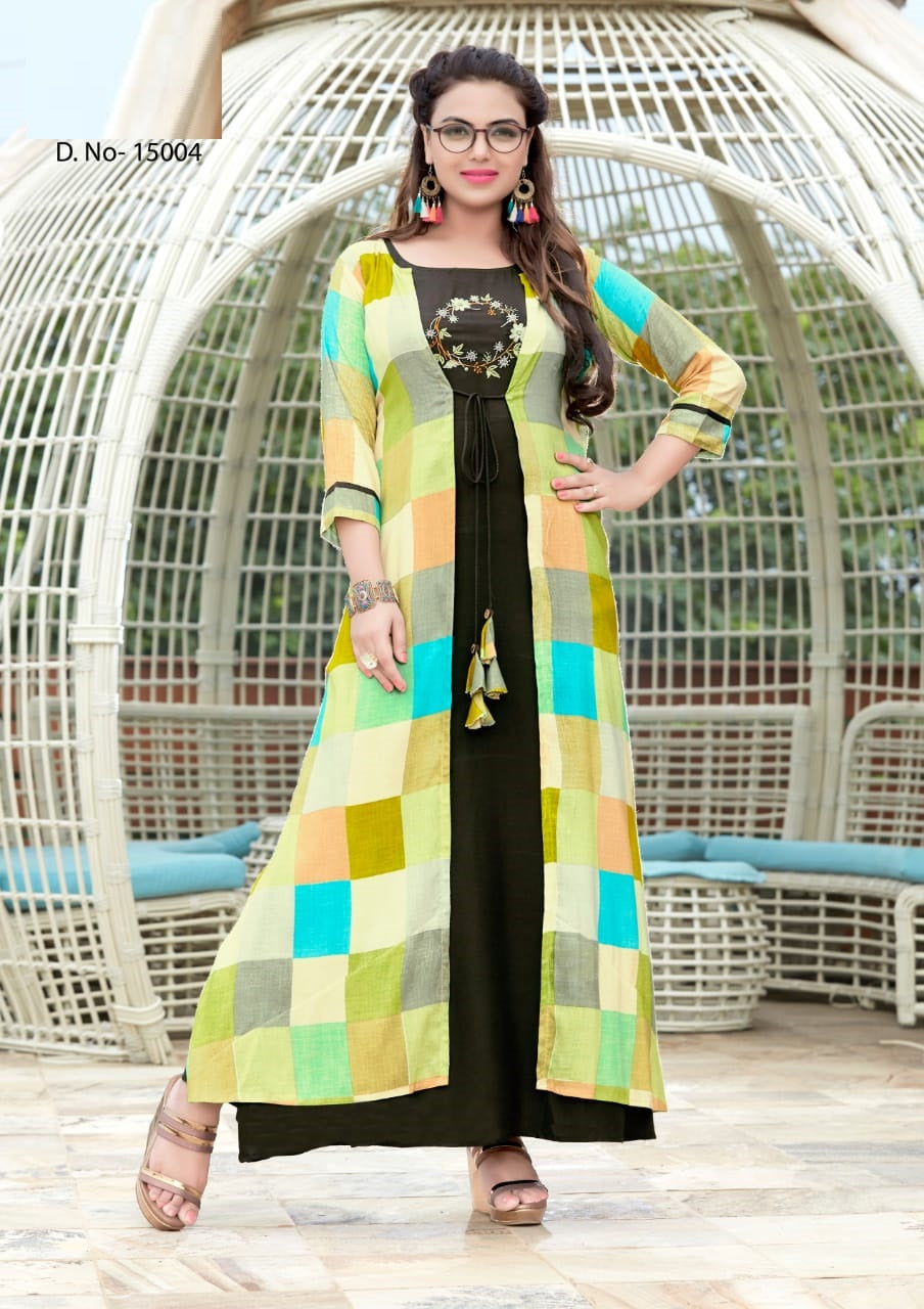 Latest net long shrugs kurti with long gown best sale