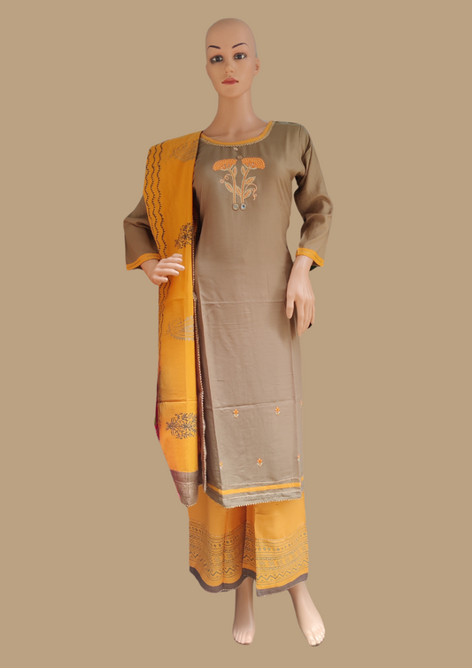 Embroidery Kurta with Palazzo and Dupatta-2002