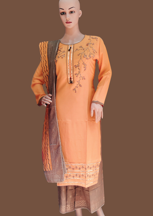 Embroidery Kurta with Palazzo and Dupatta-2007