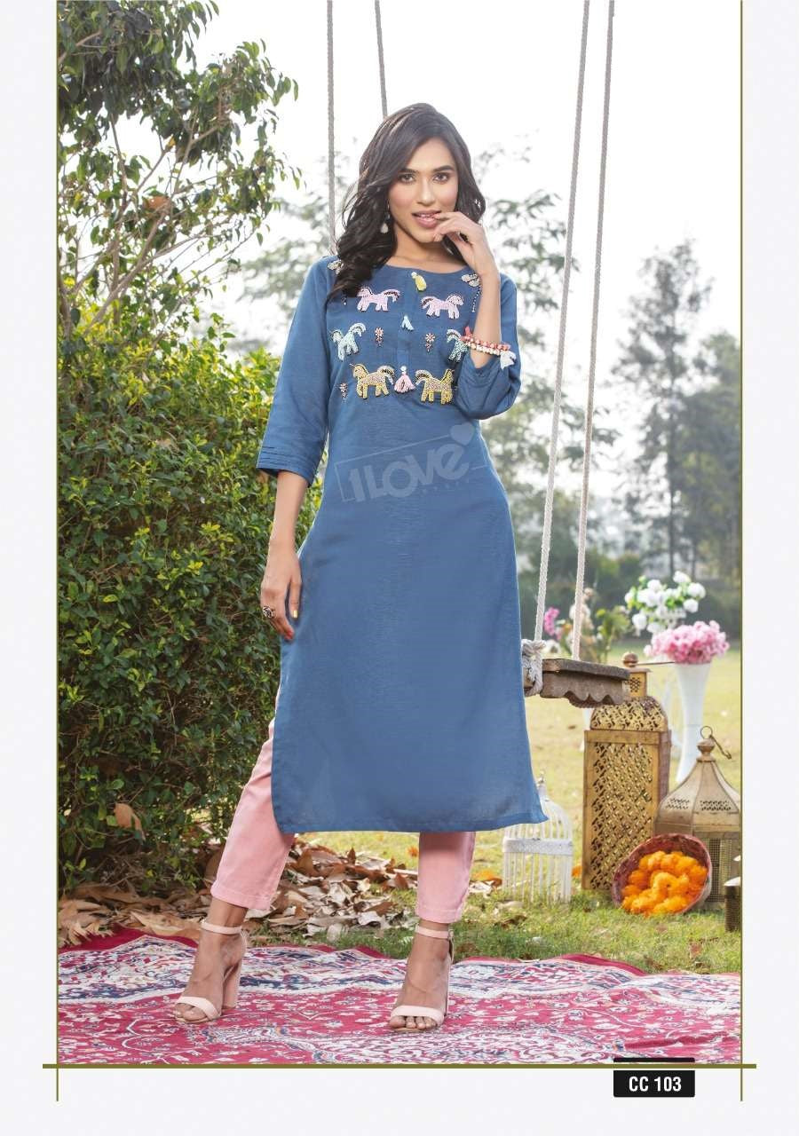 Blue Handwork Rayon Kurti