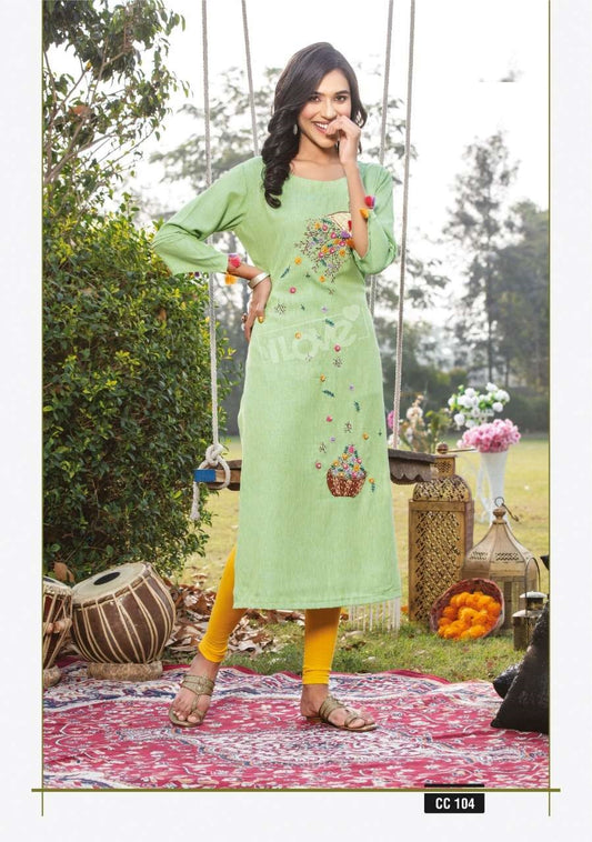 Green Handwork Rayon Kurti