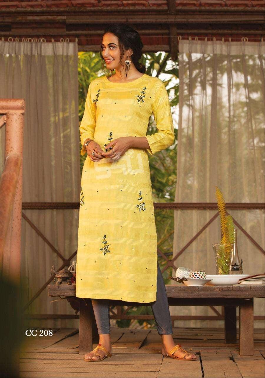 Yellow Handwork Rayon Kurti