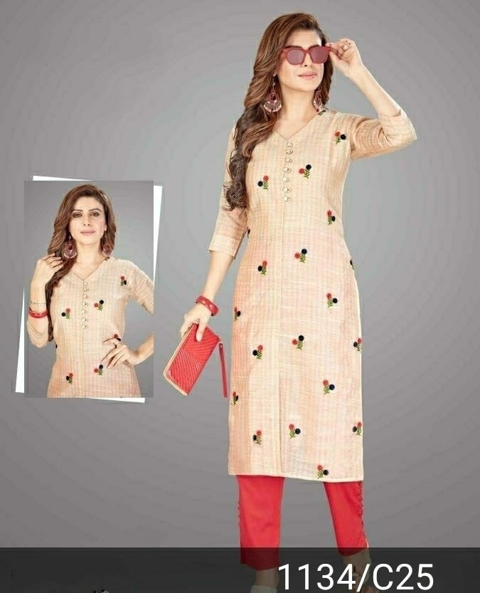 Cream Embroidery work Chanderi Silk Kurti with Cotton Linning