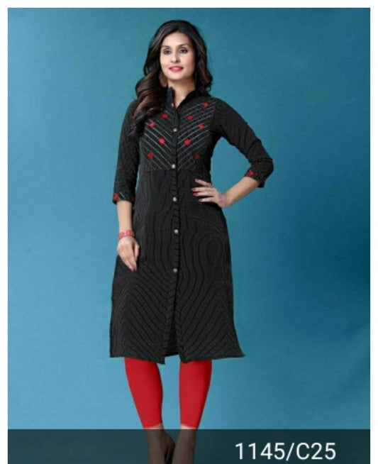 Black Embroidery work Rayon Kurti with Rayon Linning