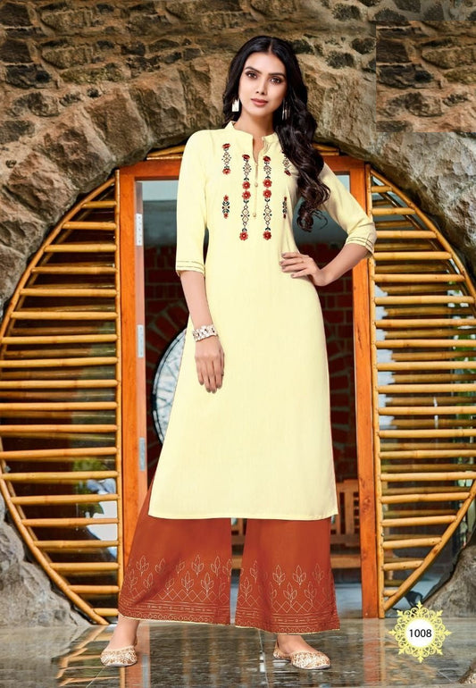 Cream and Orange Kurti Palazzo Pair