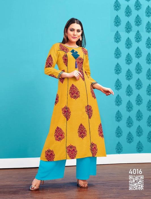 Yellow Regular Wear Printed Kurti