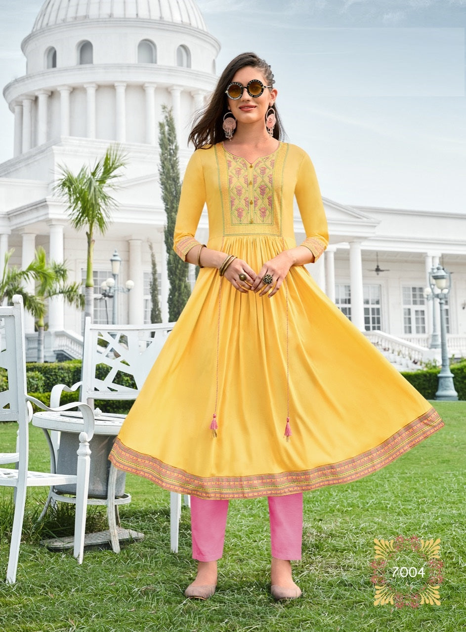 Light Yellow Printed Regular Wear Kurti