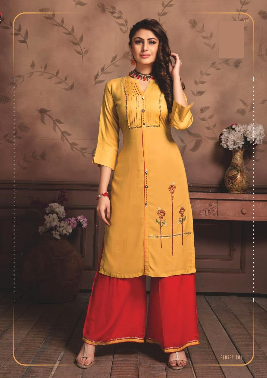 Heavy Rayon Embroidery Work Kurti & Palazzo - 301