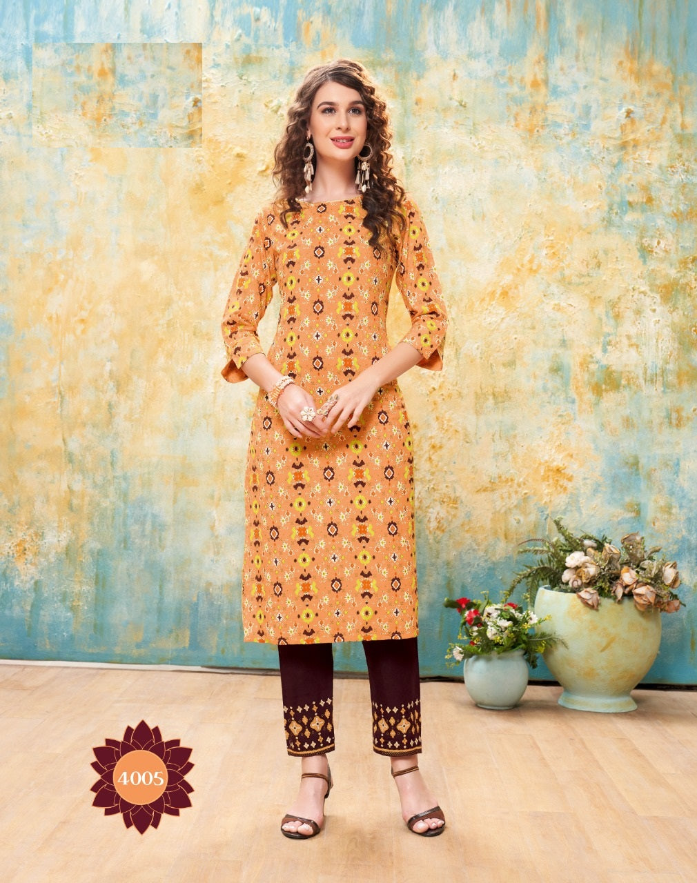 Casual Wear Embroidery Kurti With Pant - 4005