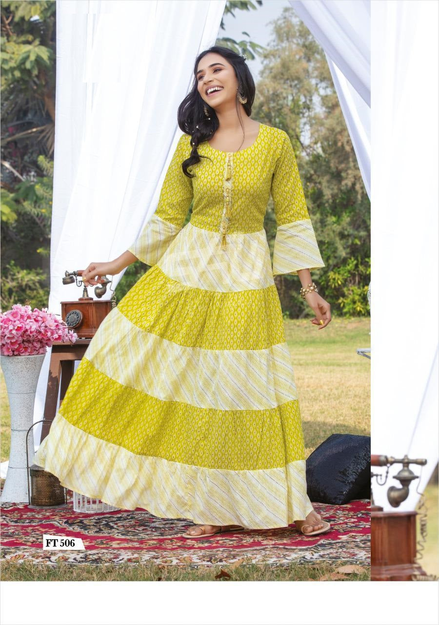 Light Green Full Length A-line Kurti with Handwork