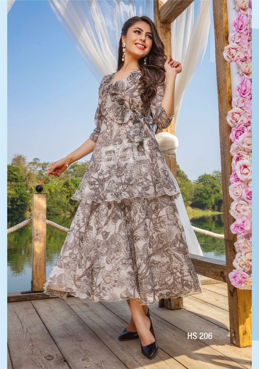 Grey A-line Chiffon Fancy Kurti