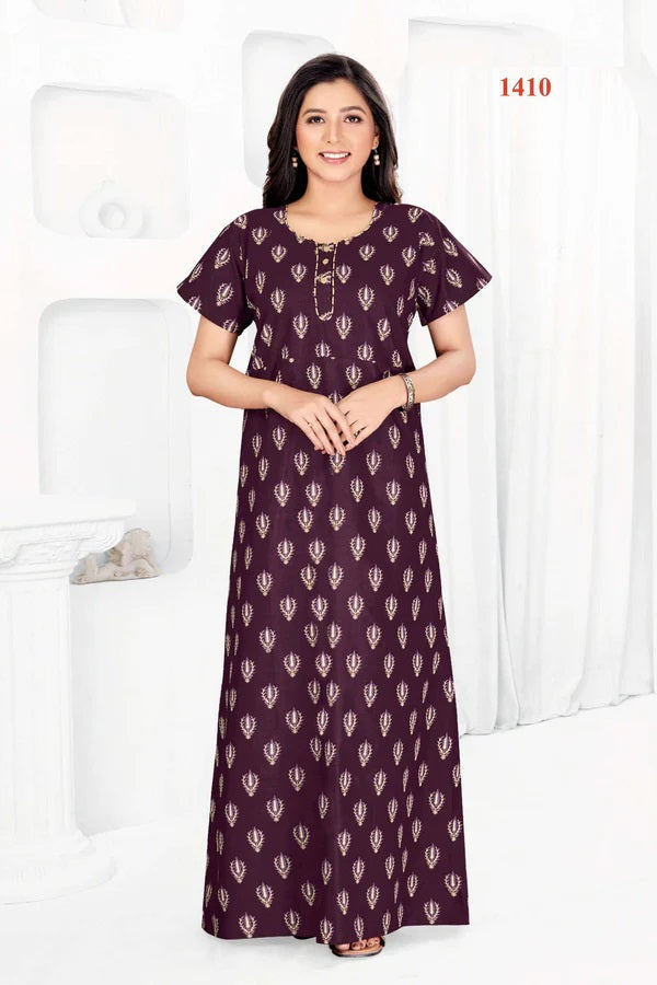 Pure Premium Cotton Long Nighty Gown for Ladies-VogPap