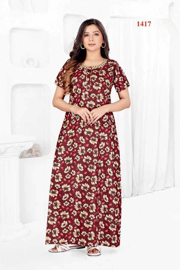 Pure Premium Cotton Long Nighty Gown for Ladies-VogPap