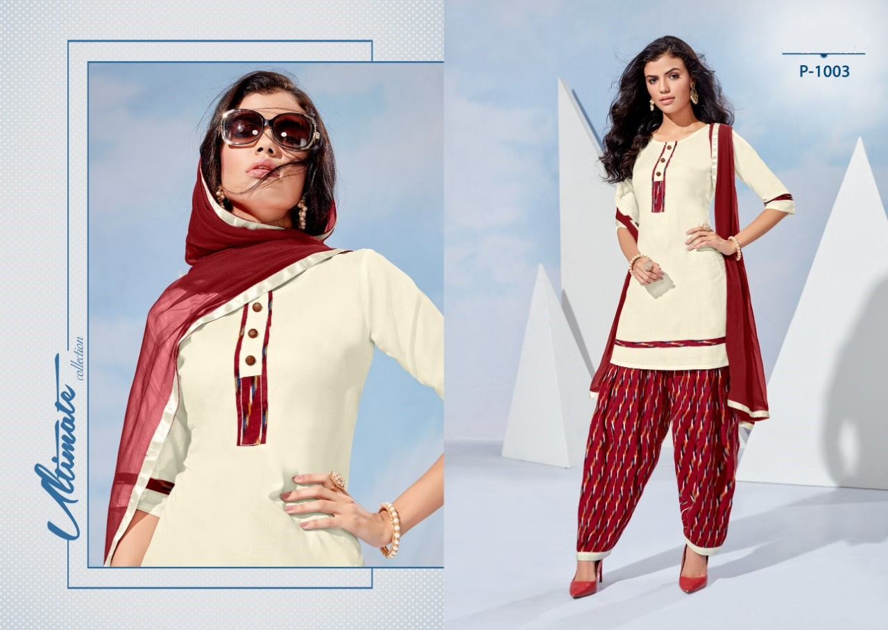 White Plain Top with Maroon Printed Patiyala Bottom