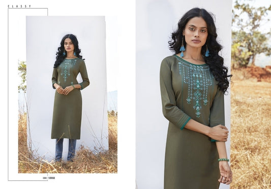 Grey Embroidery Work Rayon Straigh Fit Kurti