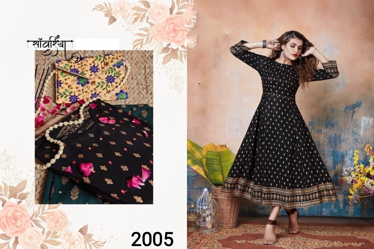 Black Foil Print Rayon Gown Kurti with Handwork