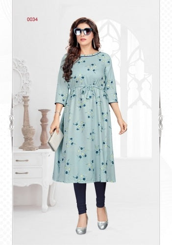 Rayon printed Regular wear straight kurti - 0034