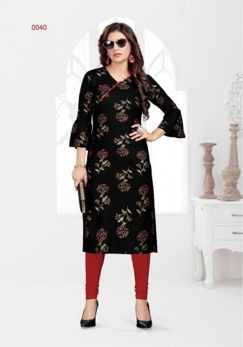 Black kurti Rayon with Golden print Regular wear straight kurti