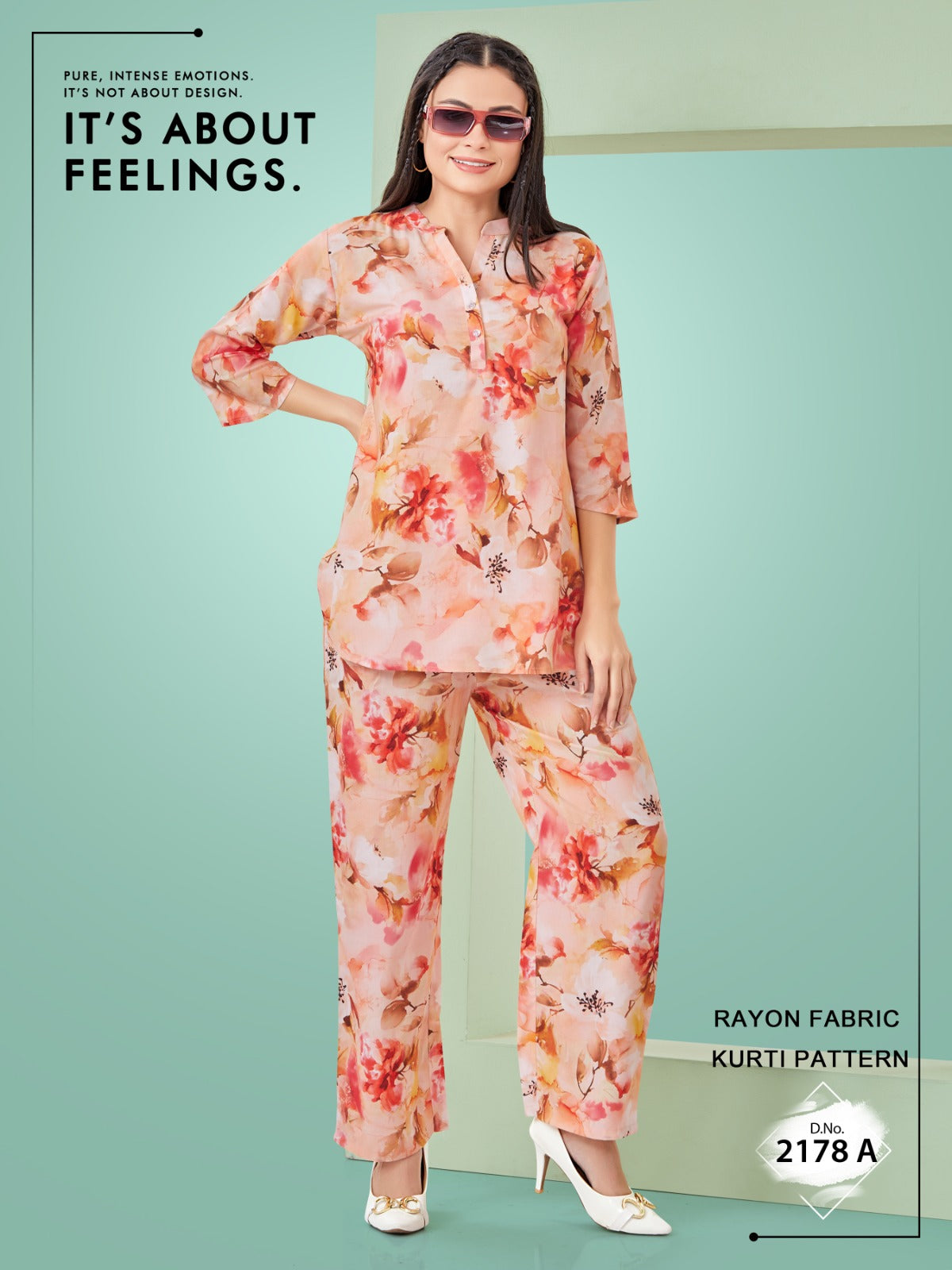 Women's Rayon Printed Cord Set-2178A