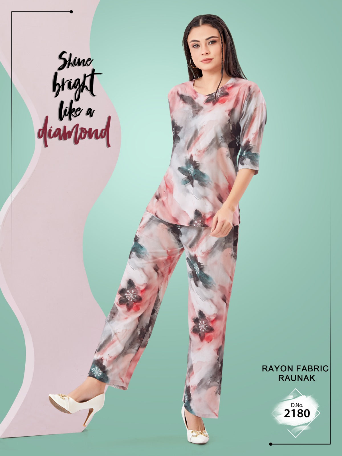 Women's Rayon Printed Cord Set-2180