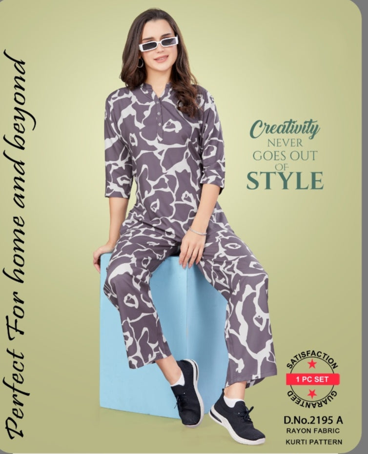 Women's Rayon Printed Cord Set-2195A