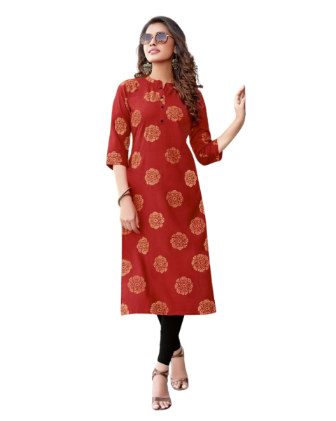 Red Printed Rayon Kurti