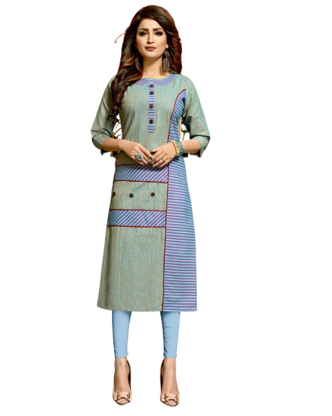 Handloom Cotton Blue & Grey Kurti