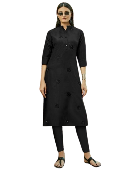 Cotton Slub Regular Wear Black Kurti