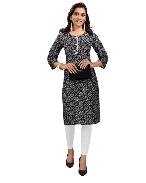 Black Bandhani Beautiful Printed Traditonal wear Women Cotton Kurtis