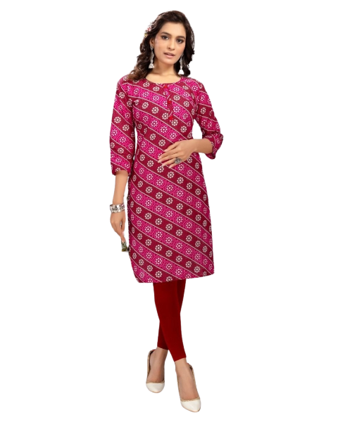 Pink Bandhani Beautiful Printed Traditonal wear Women Cotton Kurtis