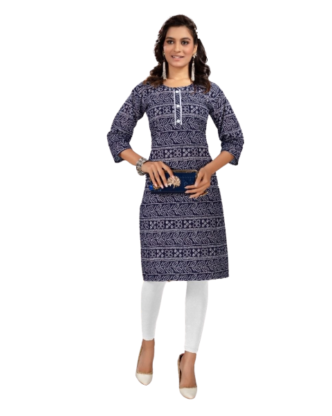 Blue Bandhani Beautiful Printed Traditonal wear Women Cotton Kurtis