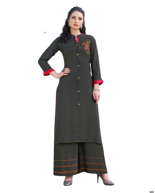 Steel Grey Rayon Kurti with Palazzo