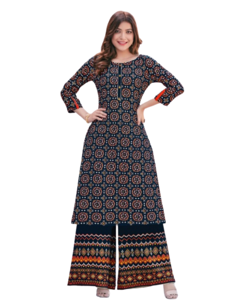 Navy blue &amp; Black Rayon Kurti with Palazzo