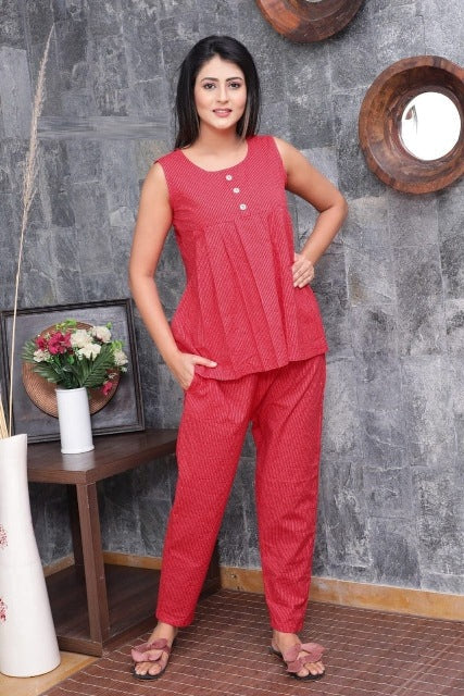Red Cotton Nightsuit