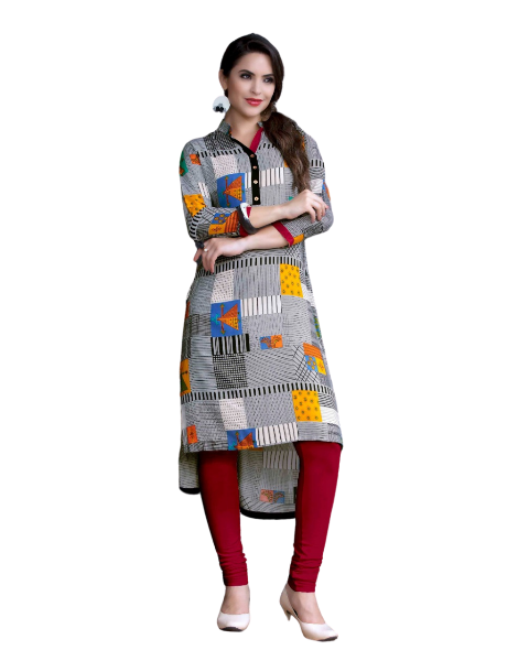 Grey Rayon Printed Kurti