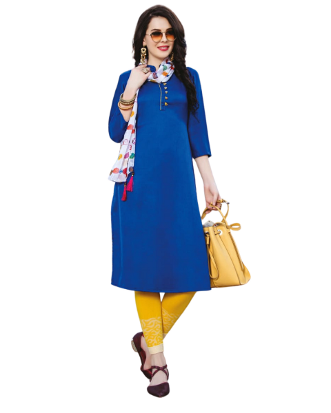 blue muslin satin kurti with white scarf