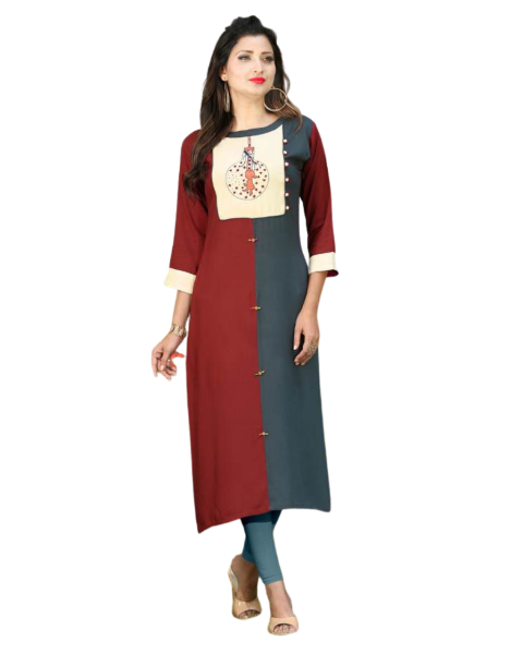 red and grey embroidery work muslin kurti