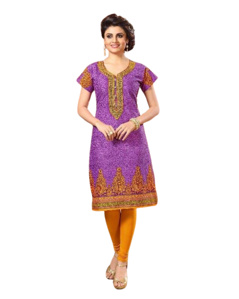 Purple Cambric Cotton Embroidery Kurti