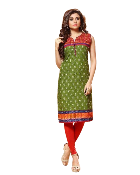 Green Cambric Cotton Emroidery Kurti